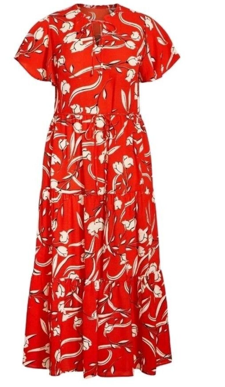 Loralette Womens Plus Sz 26/28 Happy Tier Print Dress Maxi Length Origame Flower